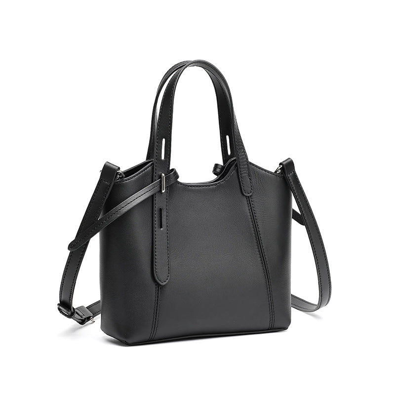 Sleek Genuine Leather Mini Bucket Clutch Bag with Adjustable Straps