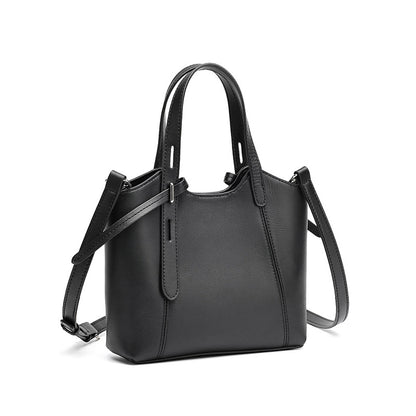 Sleek Genuine Leather Mini Bucket Clutch Bag with Adjustable Straps