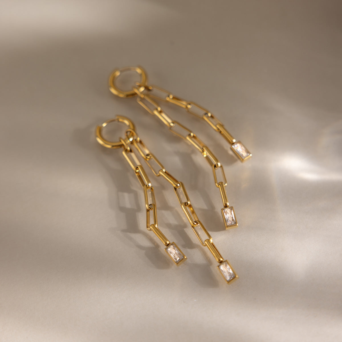 Elegant Moving Baguette Tassel Drop Earrings