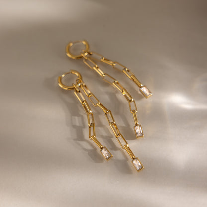 Elegant Moving Baguette Tassel Drop Earrings
