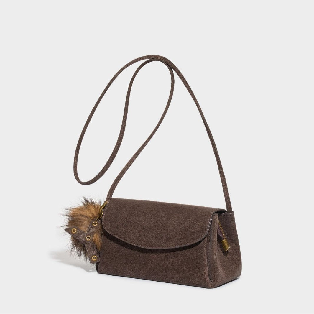Distressed Sculptured Genuine Matte Cowhide Trapezoid Bag