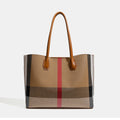 Classic British Plaid Colorblock Vegan Eco-Leather Tote Bag