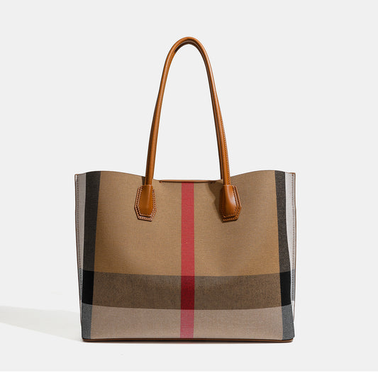 Classic British Plaid Colorblock Vegan Eco-Leather Tote Bag