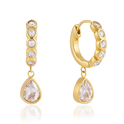Luxury Majestic Bezel Set Teardrop Huggie Earrings