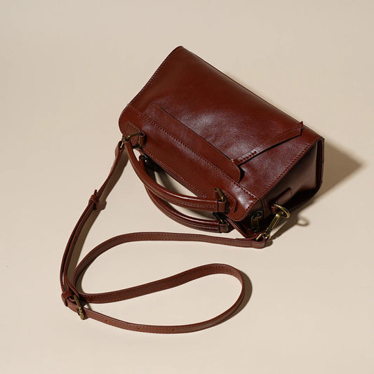 The Vintage Genuine Leather Mini Boston Crossbody Bag with Top Handle