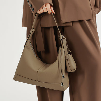 The Ethereal Slouchy Genuine Leather Bag - Minimalist Pebbled Hobo with Mini Pouch