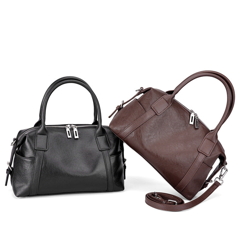 Minimalist Barrel Genuine Leather Satchel