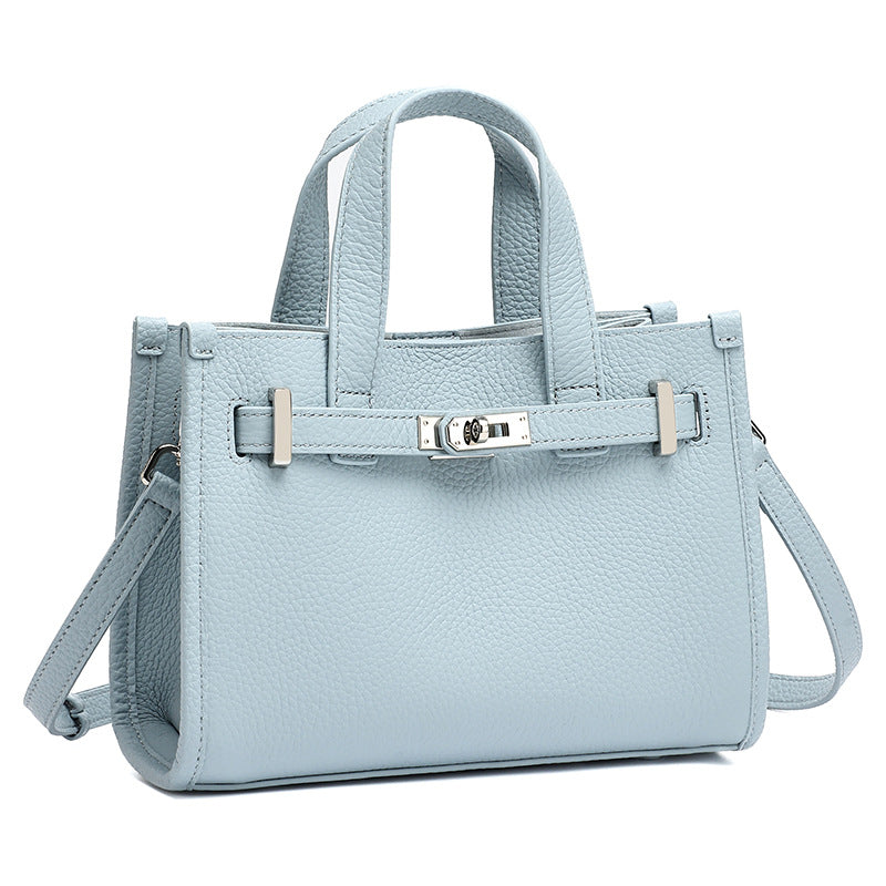 Minimalist Pebbled Genuine Leather Kelly Clutch Bag with Metal Turn Lock