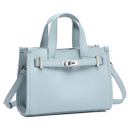 Minimalist Pebbled Genuine Leather Kelly Clutch Bag with Metal Turn Lock