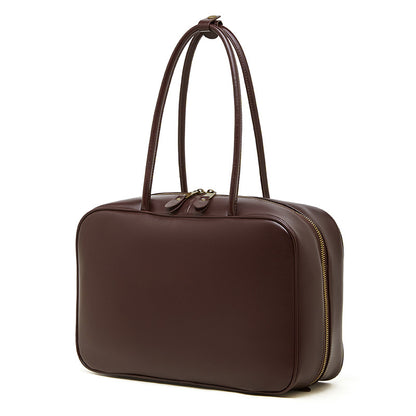 Women's Large Smooth Genuine Leather Bag - Versatile 2-Way Carry Office Work Tote