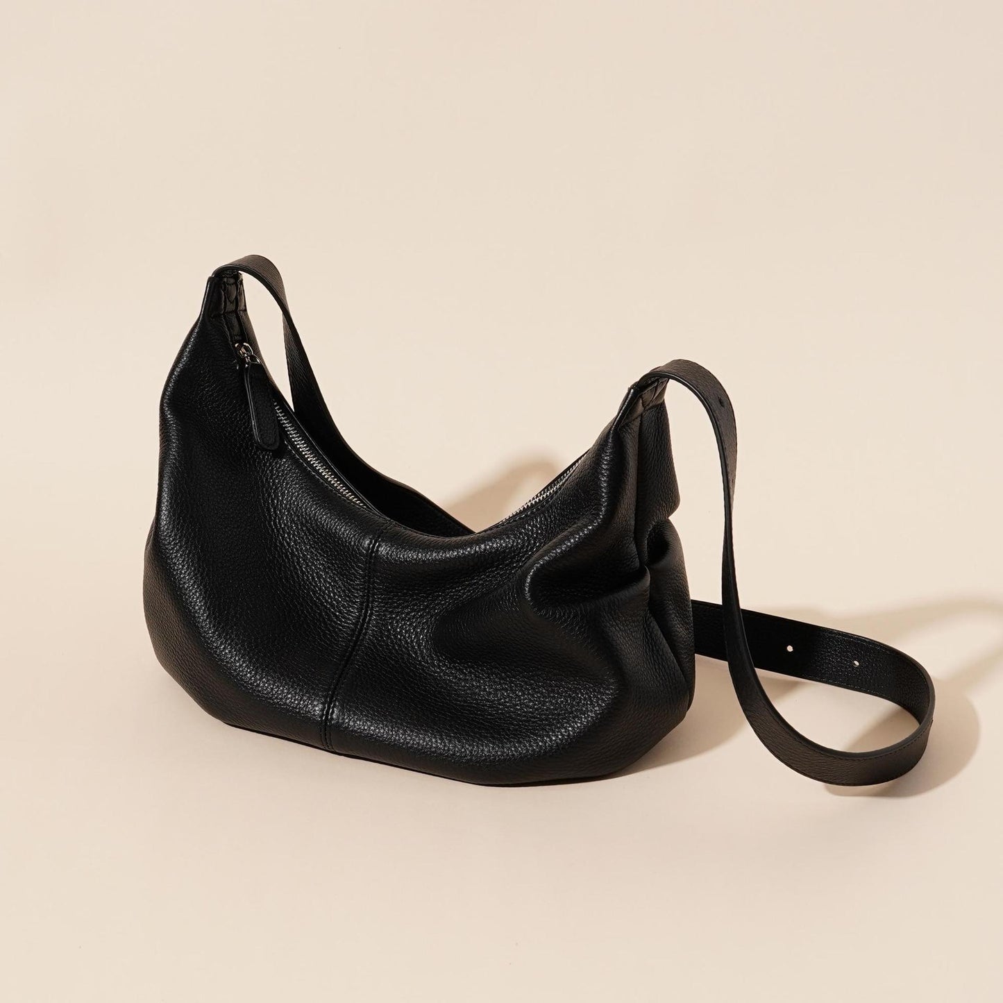 Obsidian Slouch Crescent Genuine Leather Hobo Bag