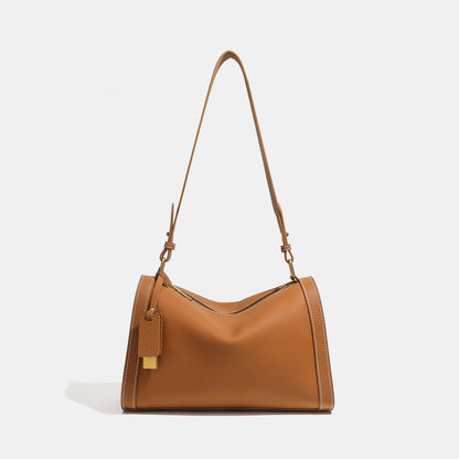 Casual Slouchy Pebbled Genuine Leather Shoulder Boston Bag