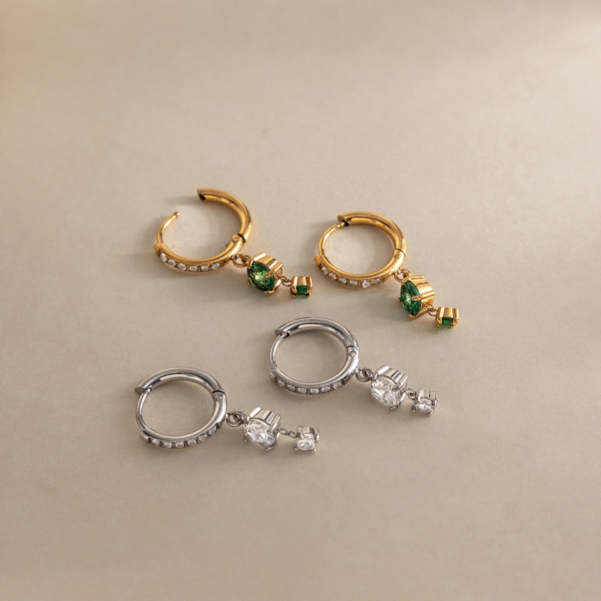 Modern Luxury Graduated Dual Crystal Huggie Earrings