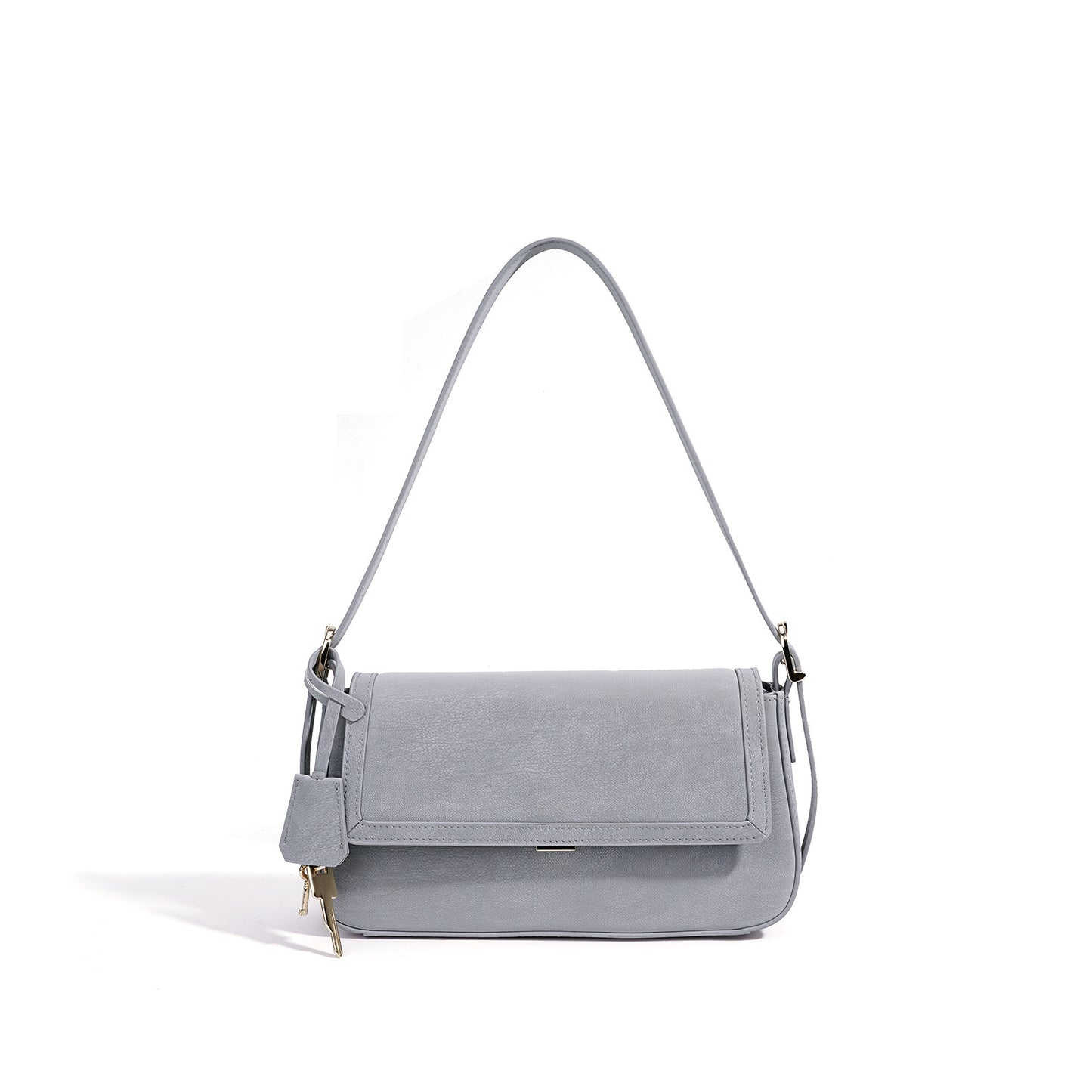 Refined Genuine Leather Shoulder Clutch Bag with Key Charm