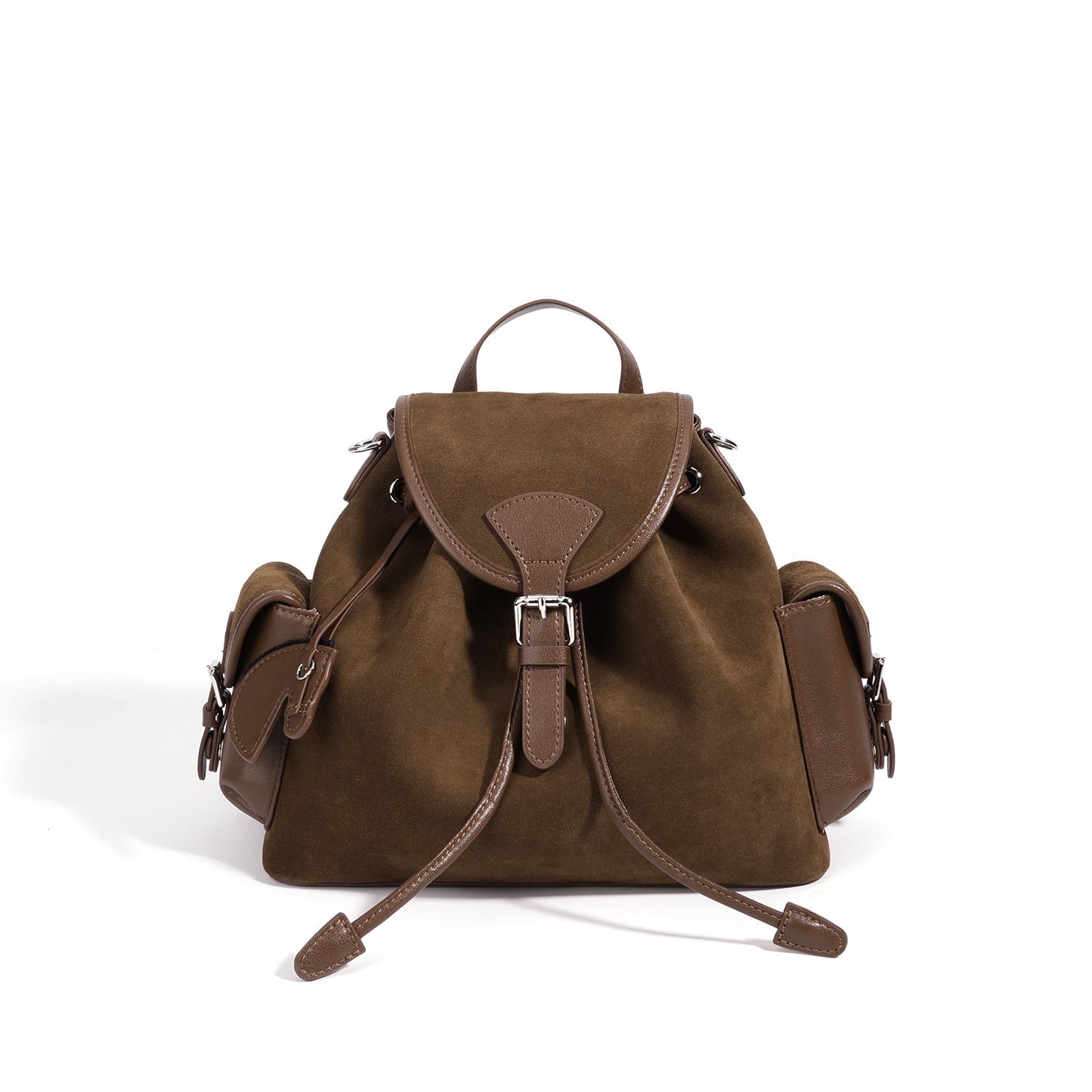 Vintage Suede Genuine Leather Flap Drawstring Backpack