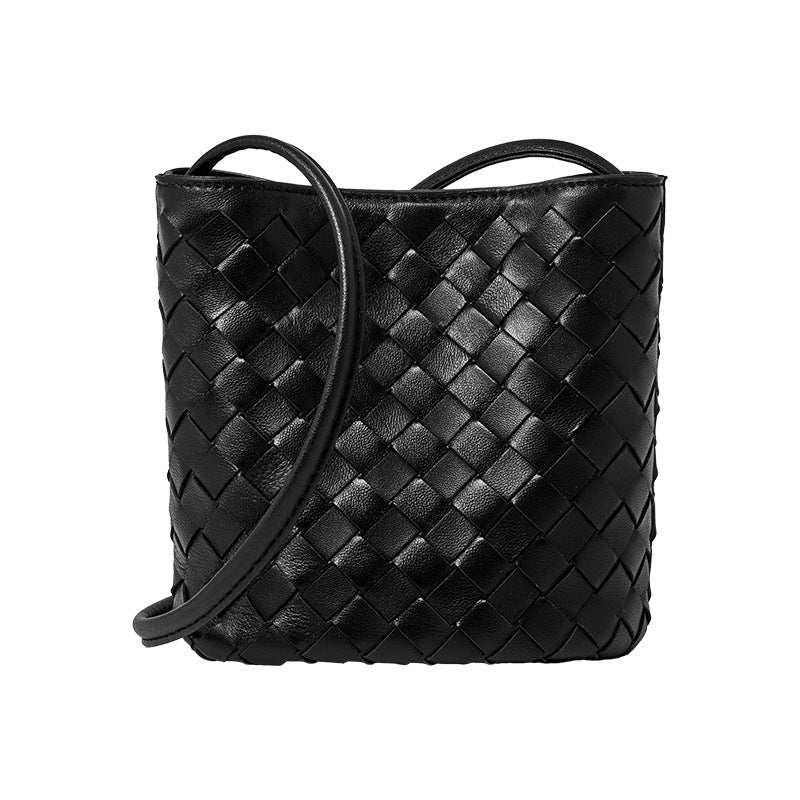 Handgefertigte gewebte Premium-weiche Echtleder-Schafsfell-Umhänge-Bucket Bag