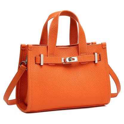 Minimalist Pebbled Genuine Leather Kelly Clutch Bag with Metal Turn Lock
