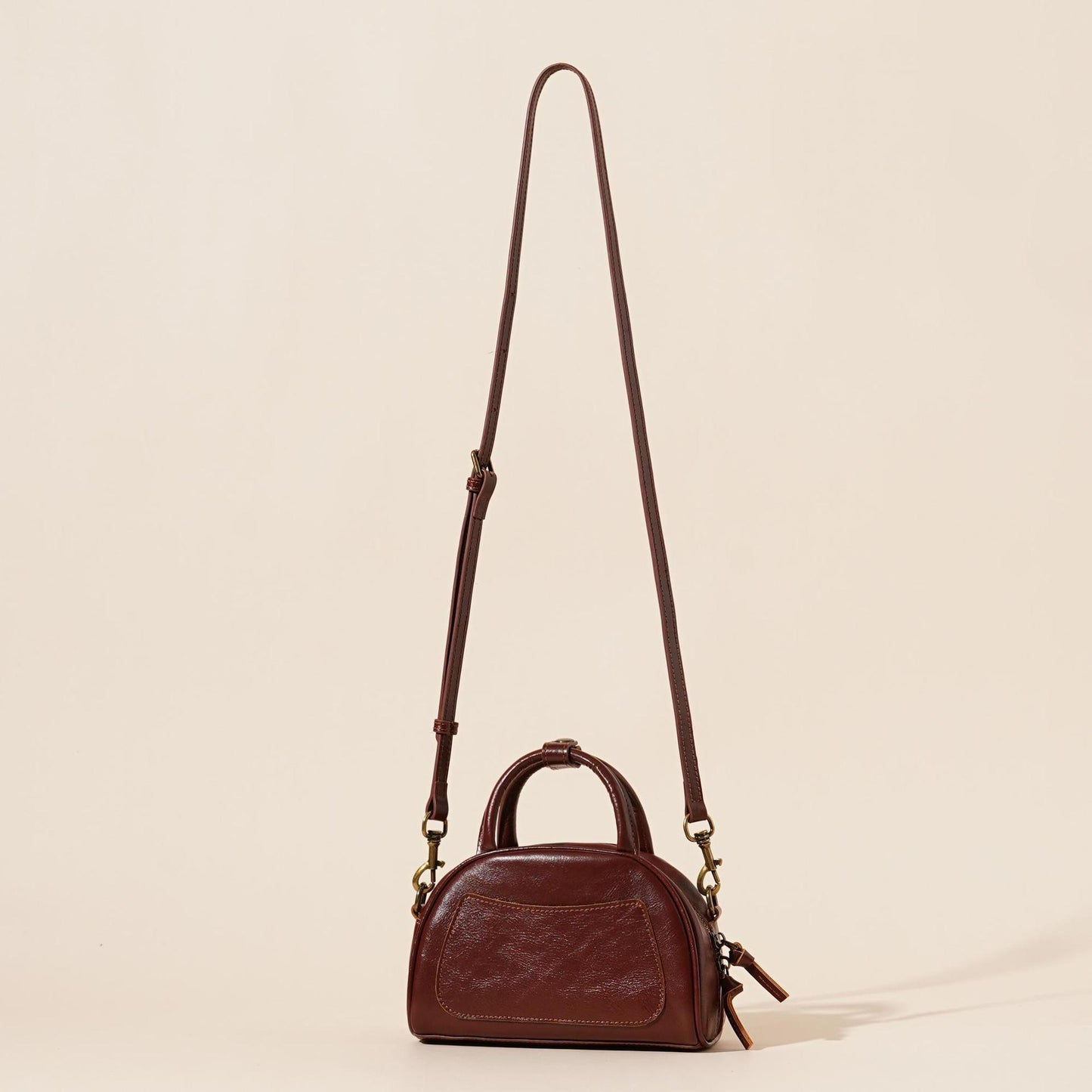 The Vintage Dome Genuine Leather Mini Boston Crossbody Bag with Top Handle