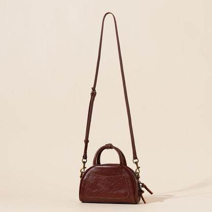The Vintage Dome Genuine Leather Mini Boston Crossbody Bag with Top Handle