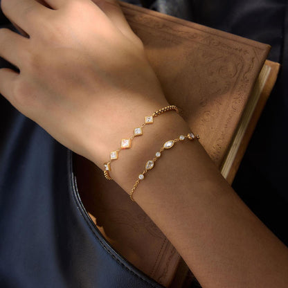 Luminous Dewdrop Geometric Bezel Layering Bracelet
