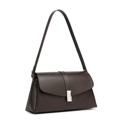 Minimalist Genuine Leather Shoulder Bag with Signature H Buckle
