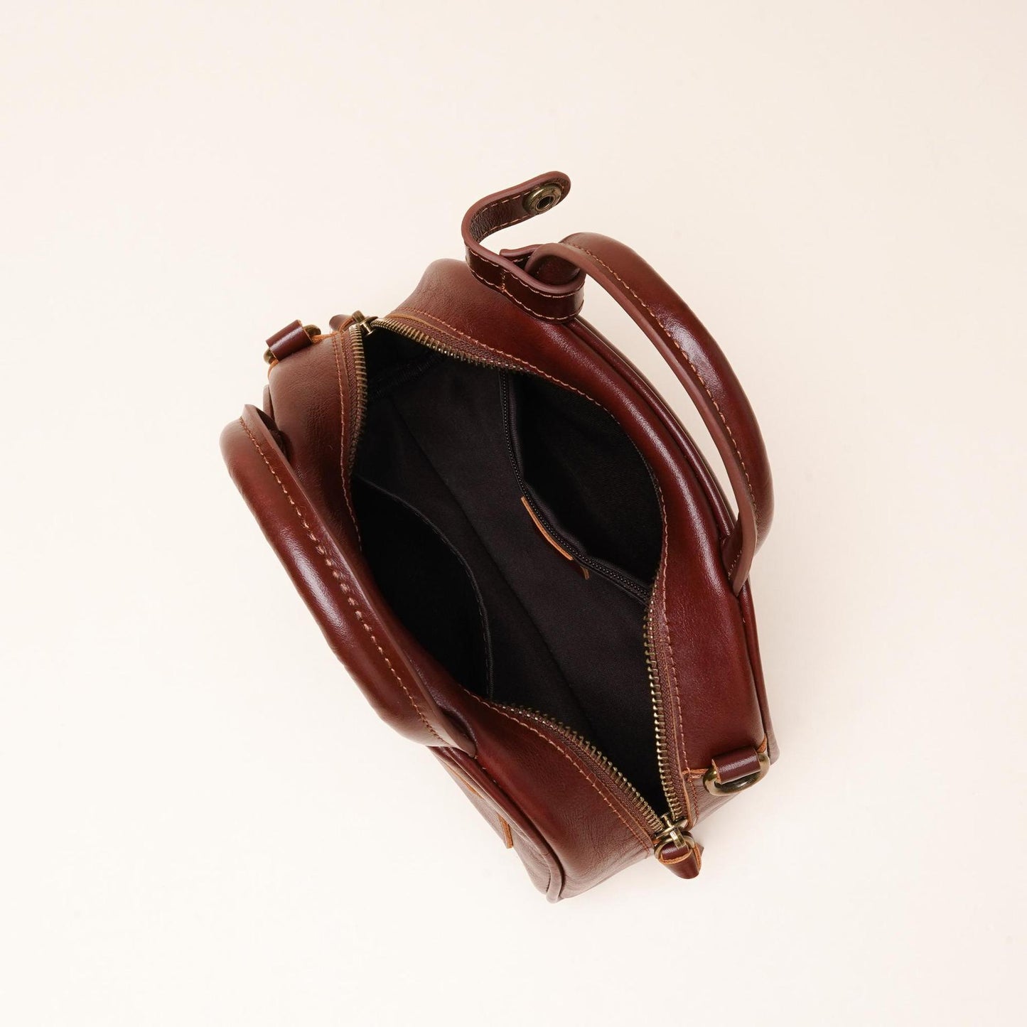 The Vintage Dome Genuine Leather Mini Boston Crossbody Bag with Top Handle