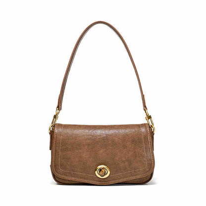 The Washed Genuine Leather Turn-Lock Flap Shoulder Crossbody Bag