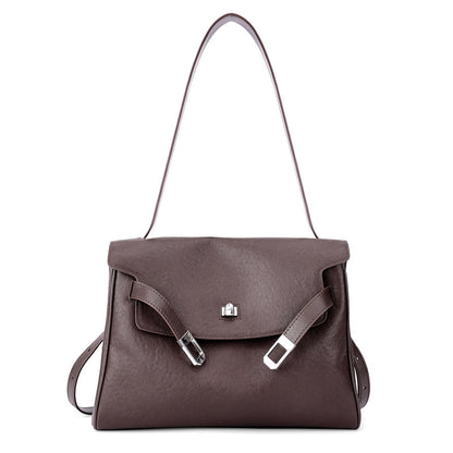 Vintage Lock-Accent Satchel Crossbody Genuine Leather Bag
