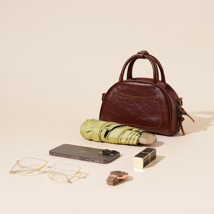 The Vintage Dome Genuine Leather Mini Boston Crossbody Bag with Top Handle