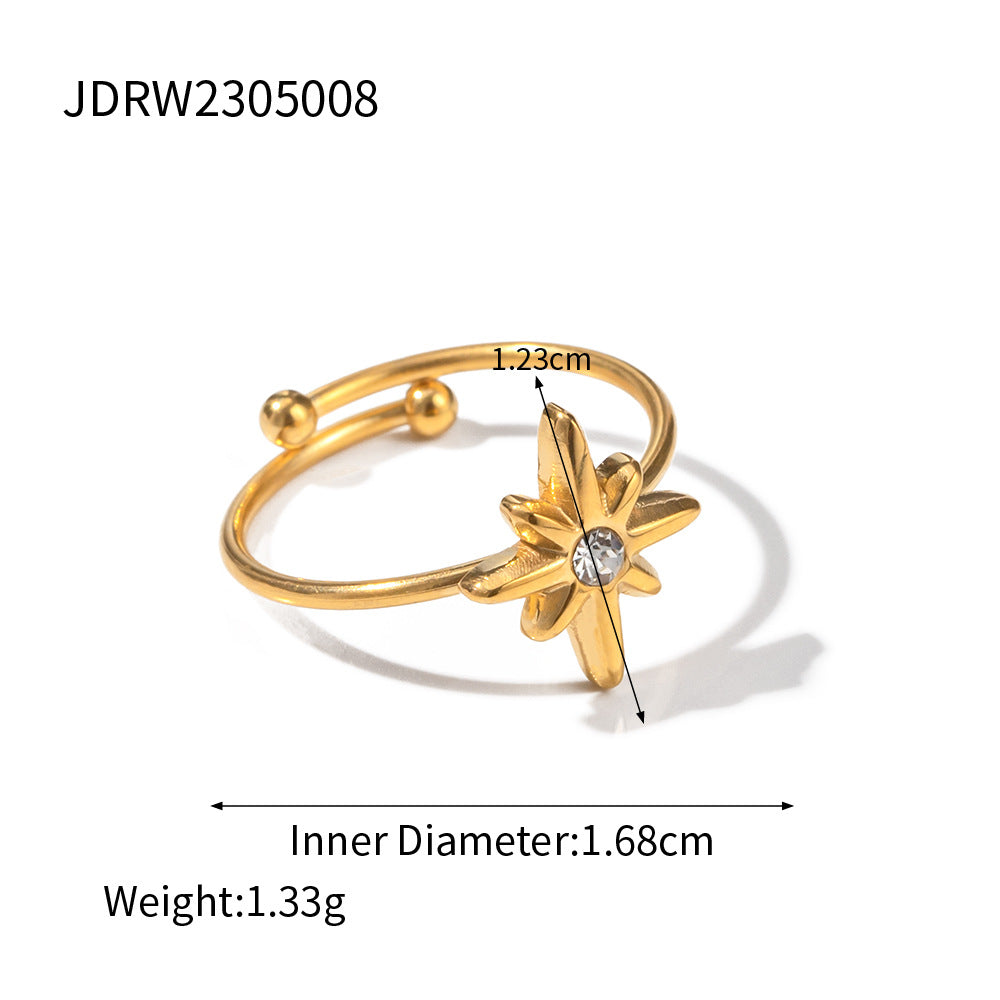 Octagram Ring Inlaid with White Diamonds