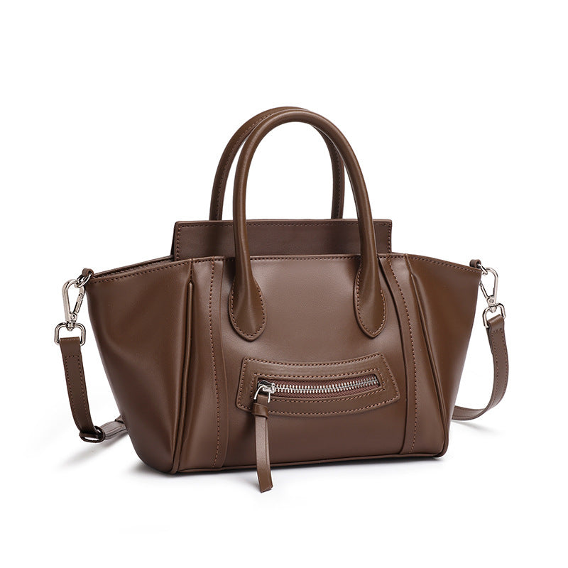 Maillard Style Genuine Leather Smile Flap Satchel Crossbody Bag
