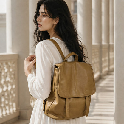 Vintage Casual Genuine Leather Flap Backpack