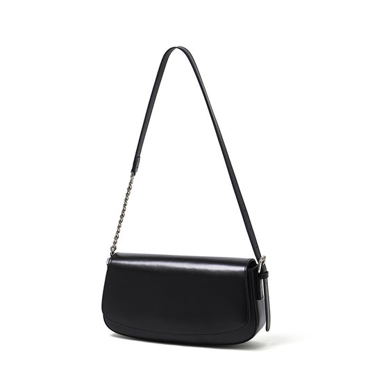 Minimalist Vintage Genuine Leather Baguette Saddle Shoulder Crossbody Bag
