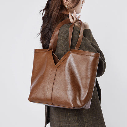 Herbstliche Tragetasche aus echtem Leder im koreanischen Stil