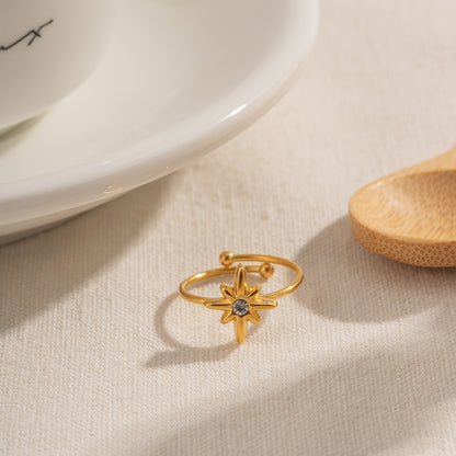Octagram Ring Inlaid with White Diamonds