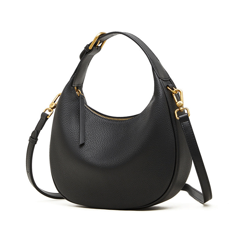 Modern Half-Moon Genuine Leather Bag - Versatile 2-Way Carry Pebbled Hobo