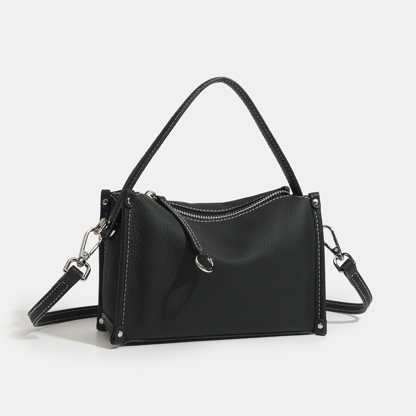 Clean-lined Pebbled Genuine Leather Crossbody Clutch Bag