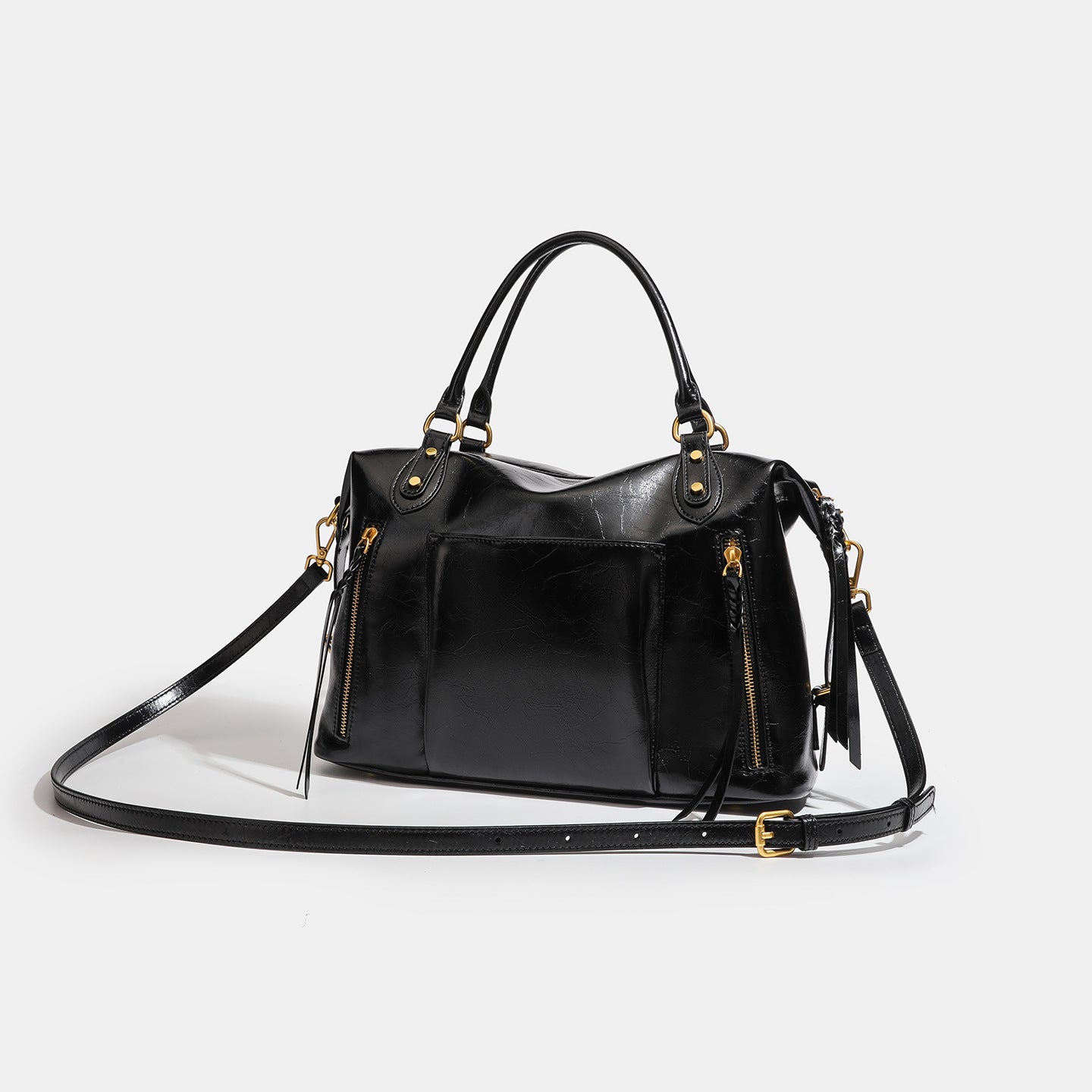 French Style Slouchy Genuine Leather Crossbody Tote Bag