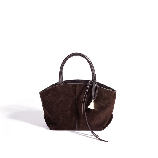 Graceful Slouchy Suede Genuine Leather Shell Tote Clutch Bag with Charm