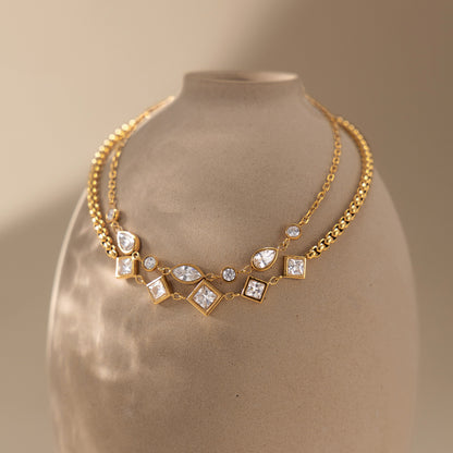 Luminous Dewdrop Geometric Bezel Layering Bracelet