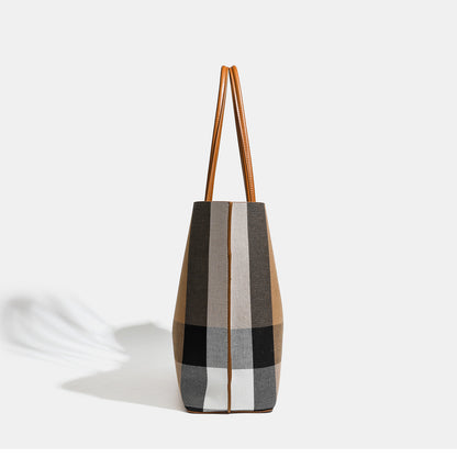 Classic British Plaid Colorblock Vegan Eco-Leather Tote Bag