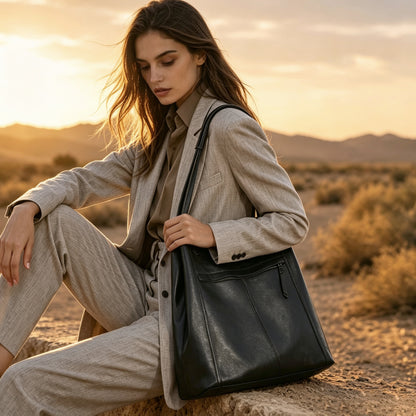 Artisanal Soft Genuine Leather Tote Clutch Bag