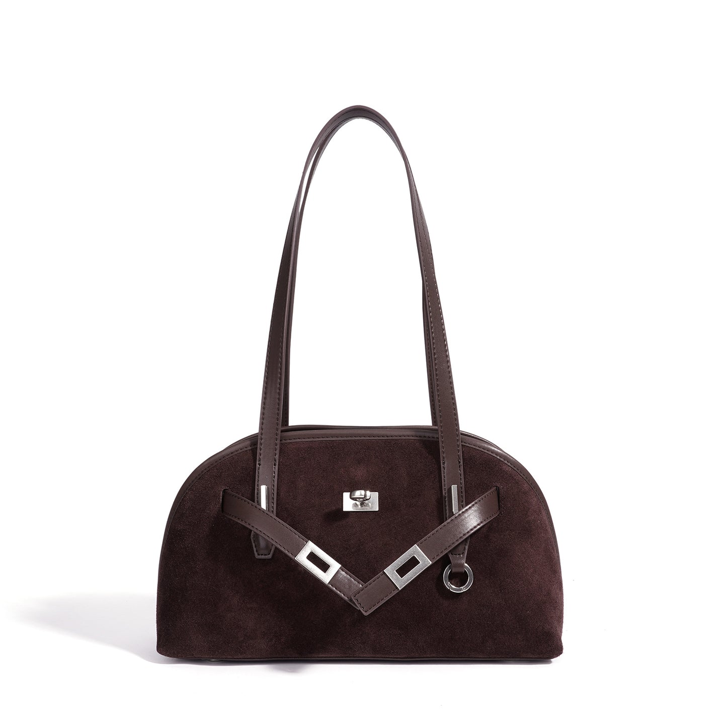 Sleek Soft Suede Genuine Leather Curved Clutch Bag