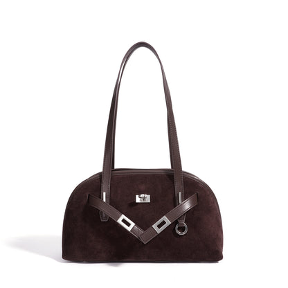 Sleek Soft Suede Genuine Leather Curved Clutch Bag