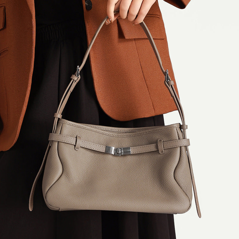 The Parisian Slouchy Genuine Leather Bag - Belted Pebble Leather Hobo