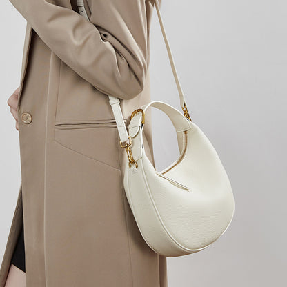 Modern Half-Moon Genuine Leather Bag - Versatile 2-Way Carry Pebbled Hobo
