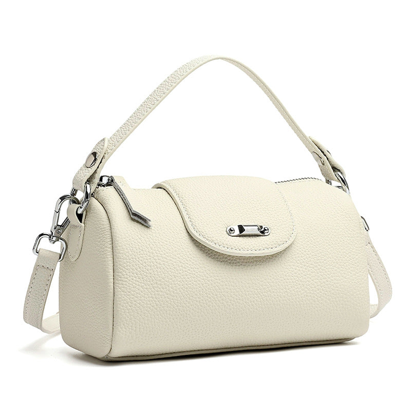 Modern Genuine Leather Cylindrical Barrel Clutch Bag