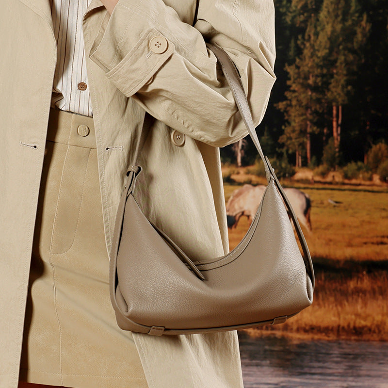 Casual Slouchy Pebbled Genuine Leather Hobo Clutch Bag