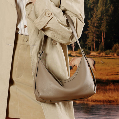 Casual Slouchy Pebbled Genuine Leather Hobo Clutch Bag