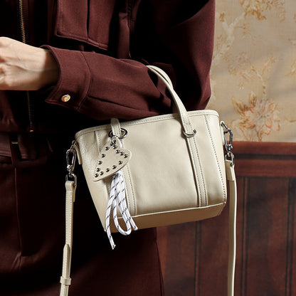 Sculpted Genuine Leather Mini Tote Crossbody Bag with Signature Heart Charm
